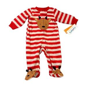 Carter's Red and White‎ Striped Reindeer One Piece